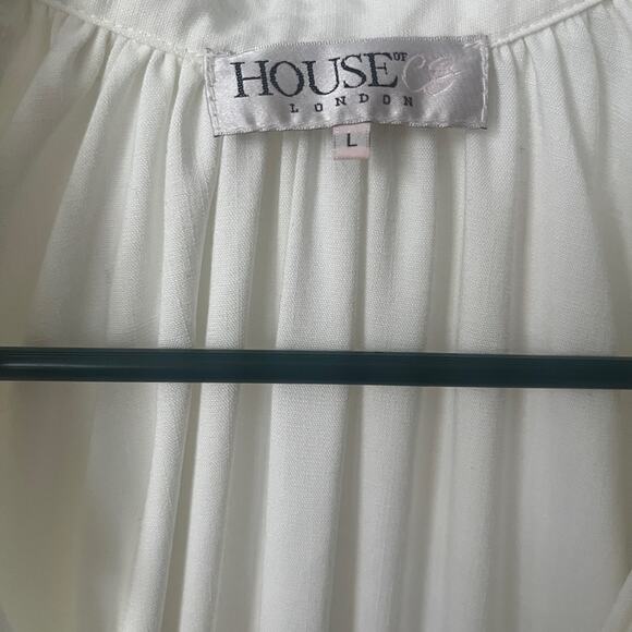 House of CB Delilah Jumpsuit White deep‎ v long sleeve large long sleeve large - Picture 5 of 8